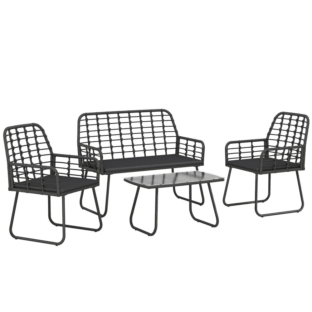 Outsunny 4 Piece Rattan Garden Furniture Set, Outdoor Patio Furniture with Loveseat, Armchairs and Coffee Table