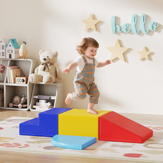 HOMCOM Soft Play 4-piece Climb and Crawl Foam Toddler Stairs and Ramp Colorful Children's Educational Software Activity Toys for Baby Preschooler