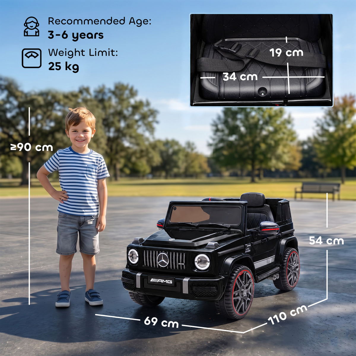 AIYAPLAY Licensed Mercedes-AMG G63 12V Kids Ride on Car with Remote Dual Motors Rear Suspension Slow Start for 3-6 Years, Black