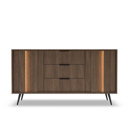 Wooden sideboard with two drawers and a cabinet on a white background