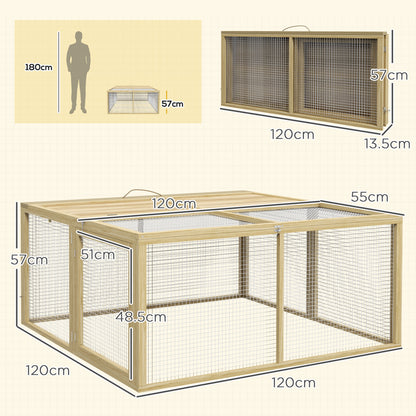 PawHut Wooden Folding Rabbit Hutch, for 2-3 Rabbits - Natural Wood
