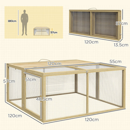 PawHut Wooden Folding Rabbit Hutch, for 2-3 Rabbits - Natural Wood