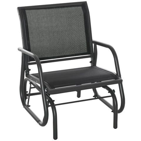 Outsunny Outdoor Garden Glider Chair, Metal Frame Single Armchair Swing Seater w/ Breath Mesh Fabric Seat, Curved Backrest, Armrests, for Living Room, Patio, Porch, Dark Grey