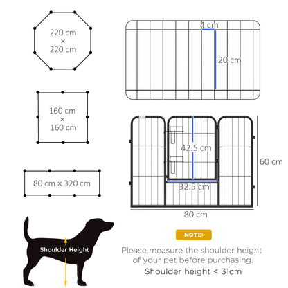 PawHut Steel 8 Panel Dog pen Pet Puppy PlayPen Grey