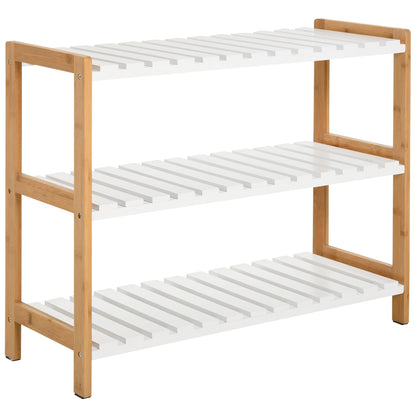 HOMCOM 3-Tier Shoe Rack Wood Frame Slatted Shelves Spacious Open Hygienic Storage Home Hallway Furniture Family Guests 70L x 26W x 57.5H cm - Natural