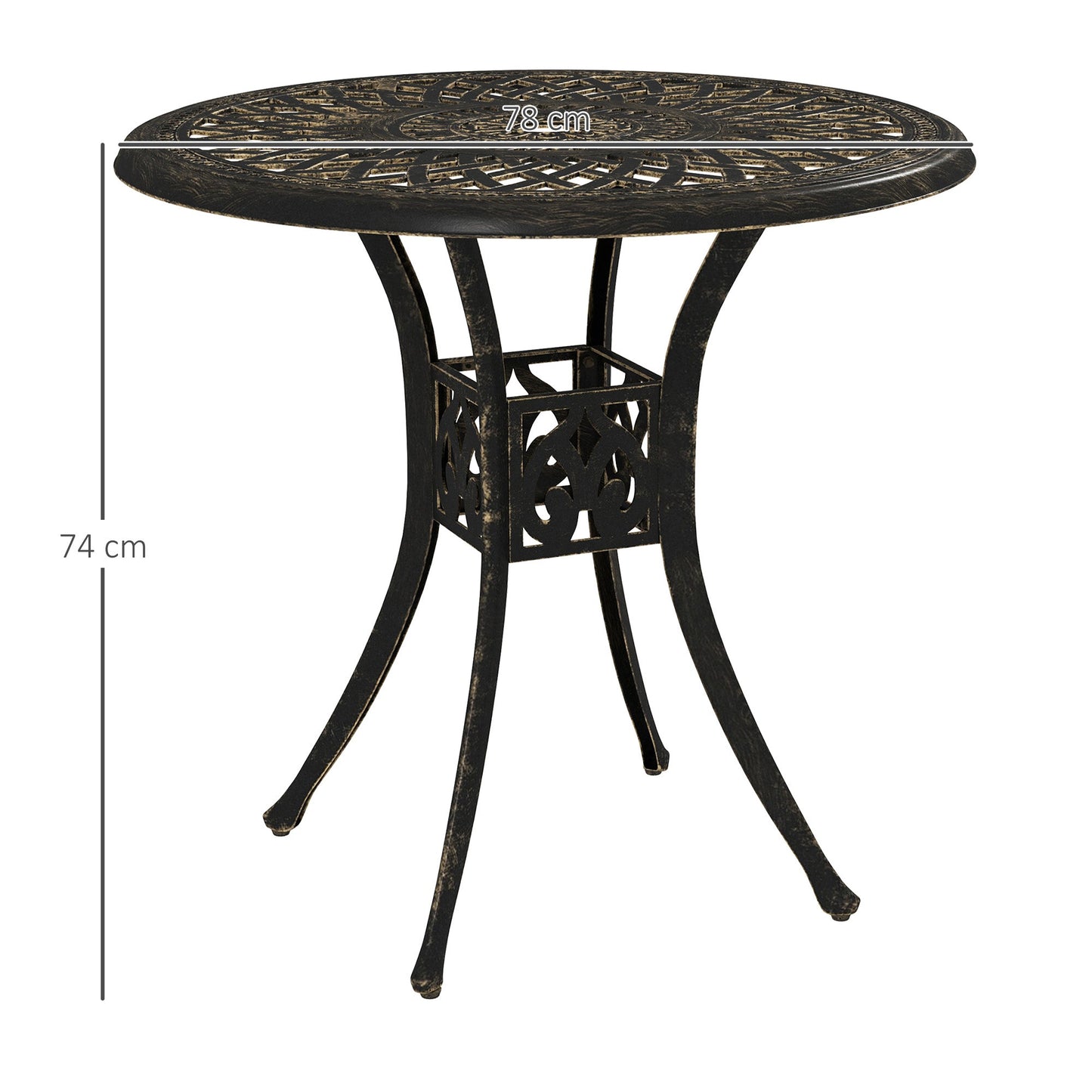 Outsunny 78 cm Round Garden Dining Table with Parasol Hole Antique Cast Aluminium Outdoor Table Only, Bronze Tone