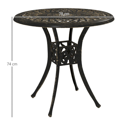 Outsunny 78 cm Round Garden Dining Table with Parasol Hole Antique Cast Aluminium Outdoor Table Only, Bronze Tone