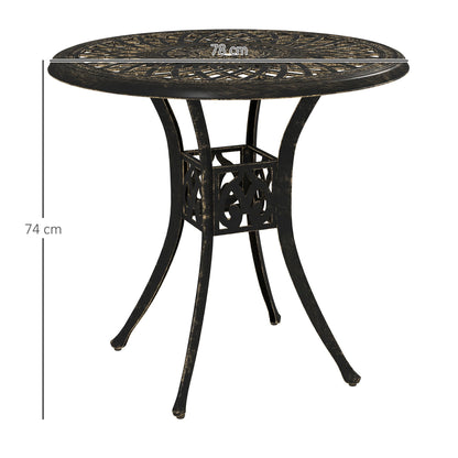 Outsunny 78 cm Round Garden Dining Table with Parasol Hole Antique Cast Aluminium Outdoor Table Only, Bronze Tone