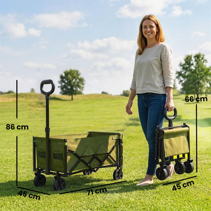 Outsunny 80L Foldable Festival Trolley on Wheels, Collapsible Wagon Cart with Drop-Down Tailgate, Adjustable Handle, Green