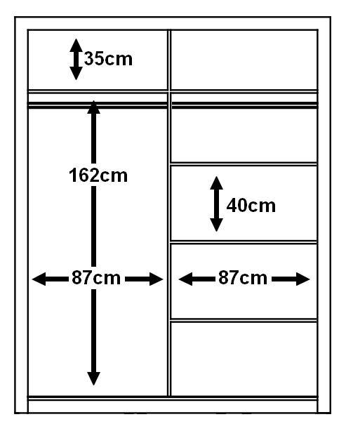 Measurement chart with dimensions in centimeters