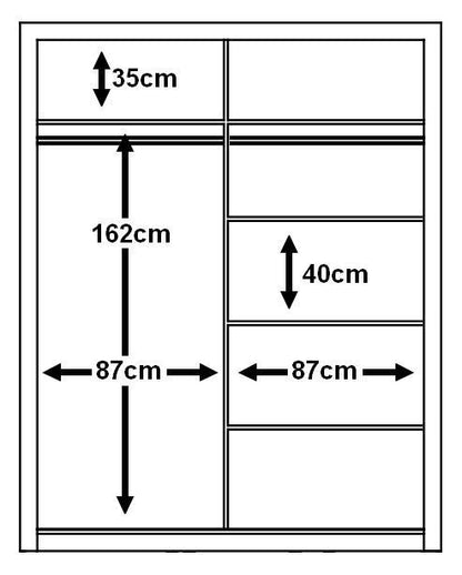 Measurement chart with dimensions in centimeters