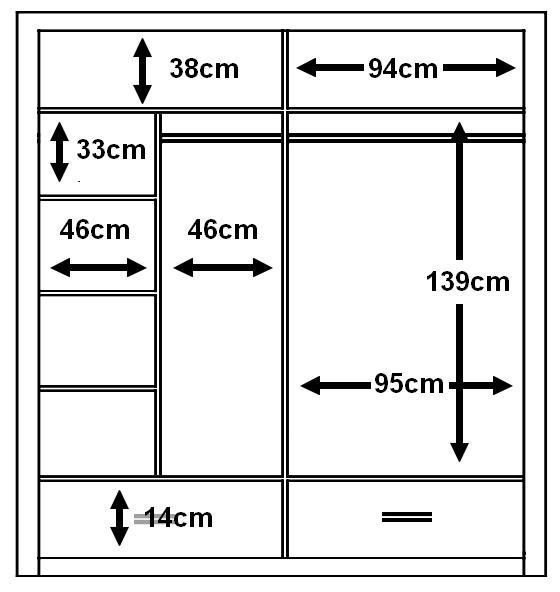 Measurement chart with dimensions in centimeters