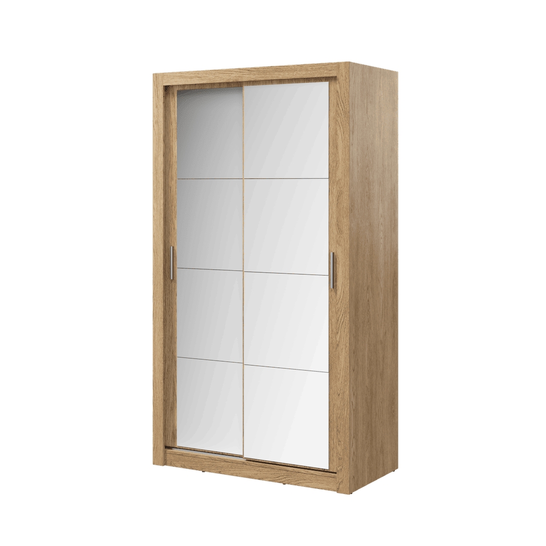 Wooden wardrobe with glass panels on a transparent background
