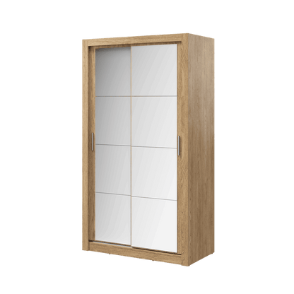 Wooden wardrobe with glass panels on a transparent background