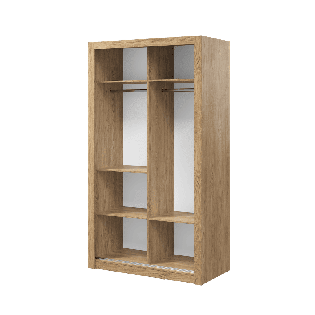 Wooden wardrobe with open doors on a transparent background