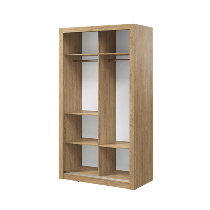 Wooden wardrobe with open doors on a transparent background