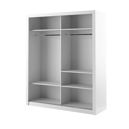 White wardrobe with open doors on a white background