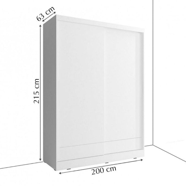 White wardrobe with dimensions labeled on a white background