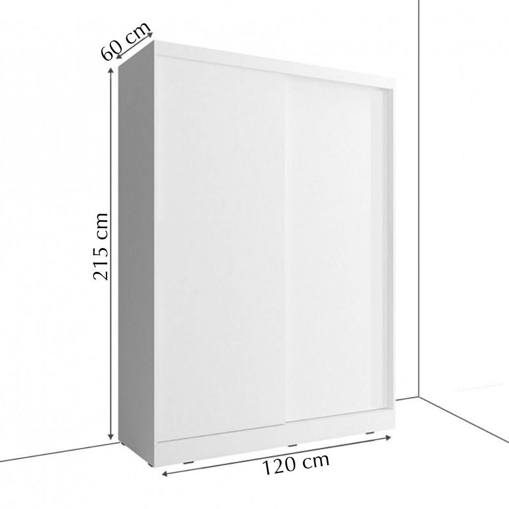 White wardrobe with dimensions labeled on a white background