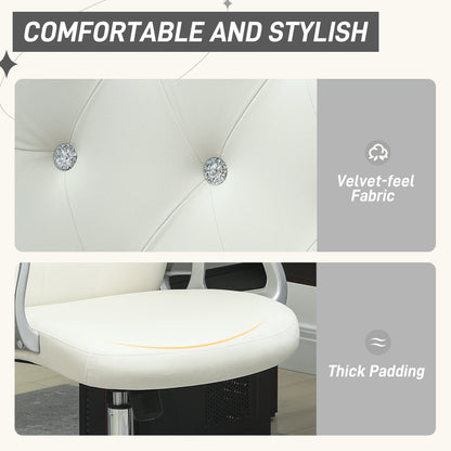 Vinsetto Velvet-Feel Work Chair, with Diamante Back - Cream