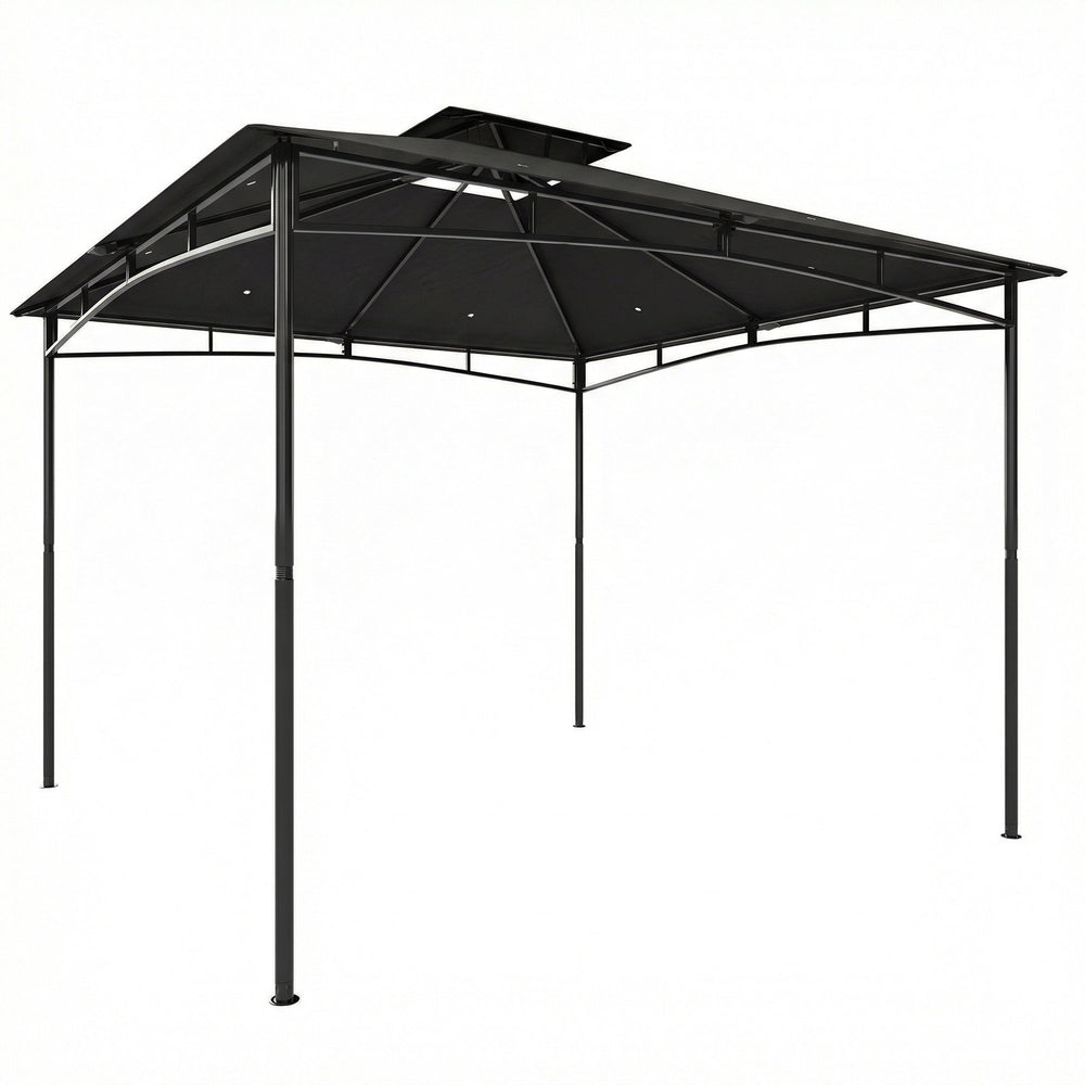 Outsunny 3 x 3 m Gazebo, Garden Gazebo with 2-Tier Roof, Metal Frame, Black