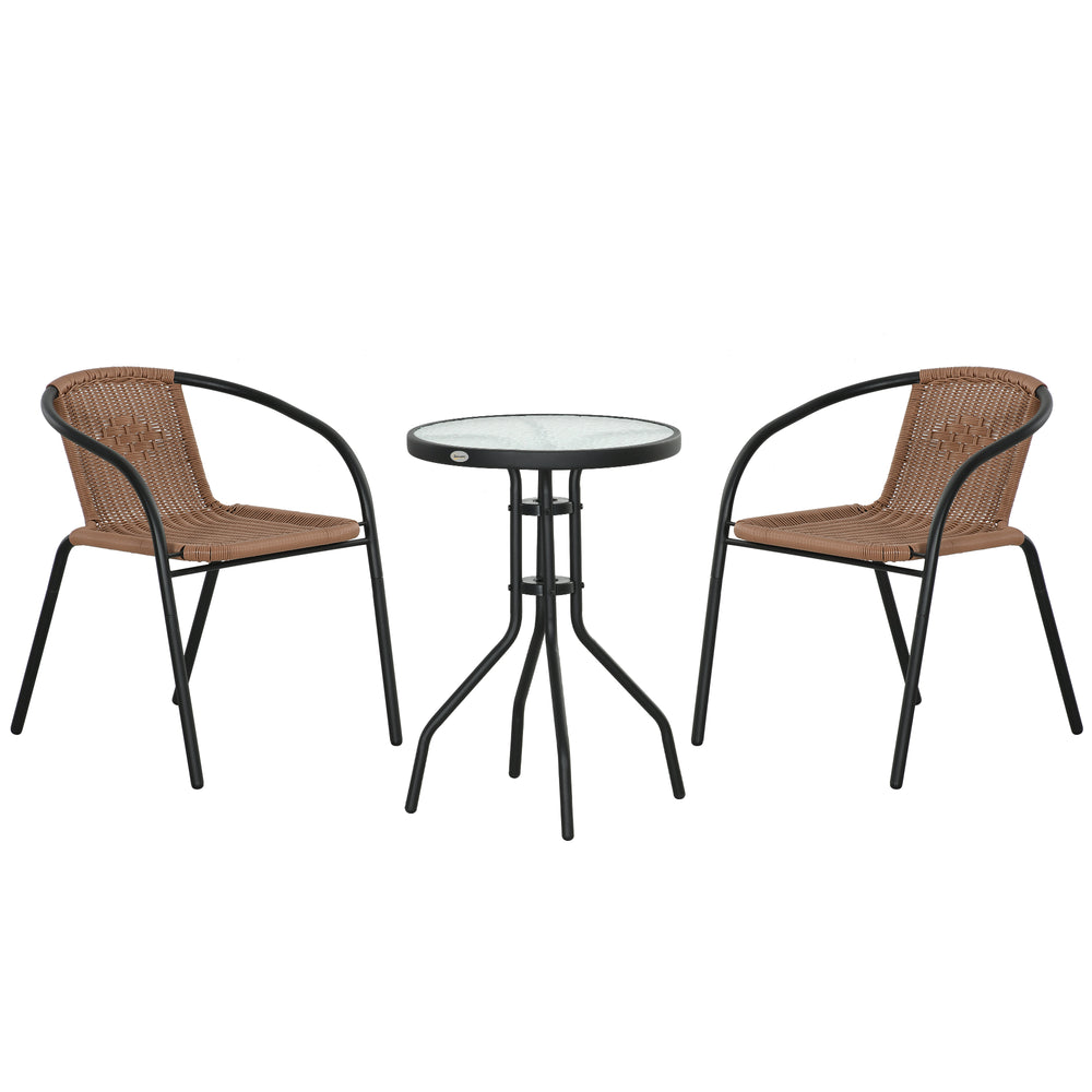 Outsunny 3 Pieces Rattan Bistro Set - Brown