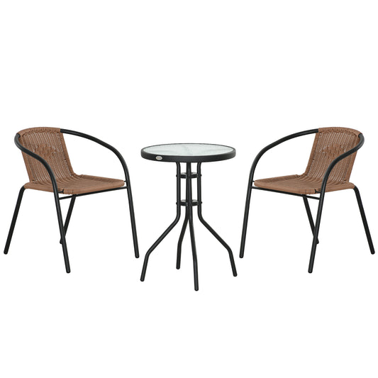 Outsunny 3 Pieces Rattan Bistro Set - Brown