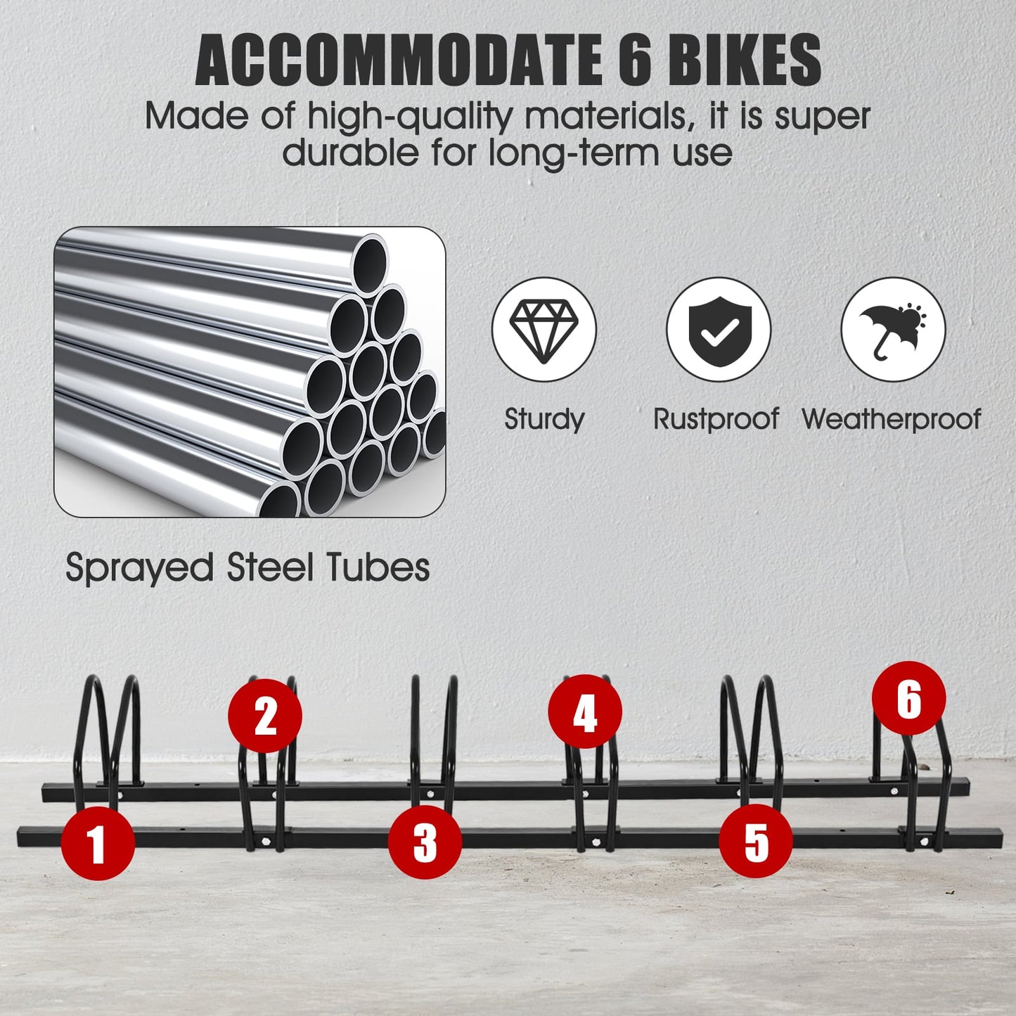 6-Bike Steel Bike Rack for Child BMX Road and Mountain Bikes-Black