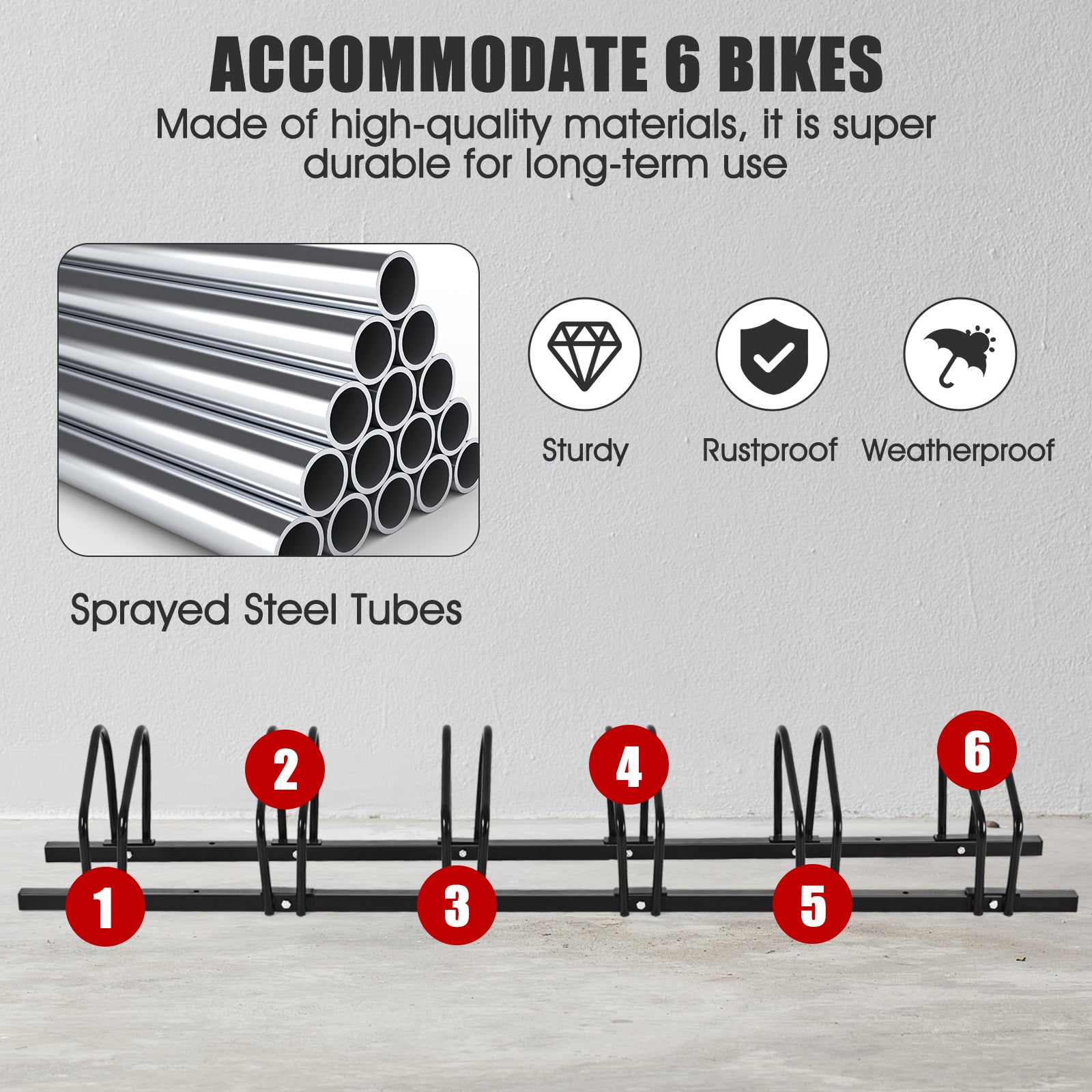 6-Bike Steel Bike Rack for Child BMX Road and Mountain Bikes-Black