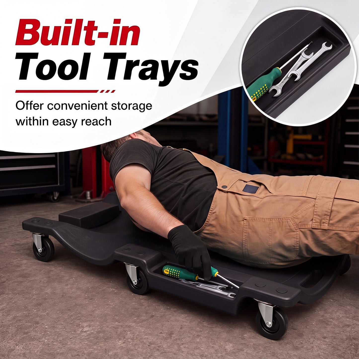 91 CM Low Profile Rolling Garage Creeper with Padded Headrest-Black