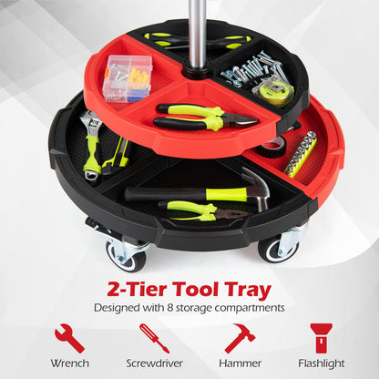 150 KG Max Load Rolling Mechanic Stool with Cushioned Seat Dual Tool Trays for Repair Shop-Red