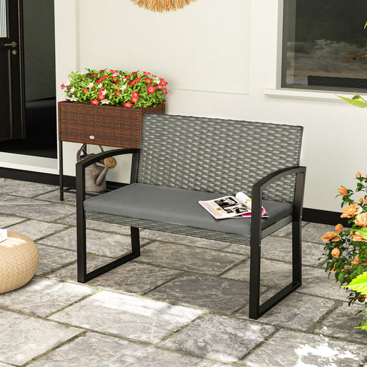 Outsunny Two-Seater Rattan Garden Bench - Light Grey