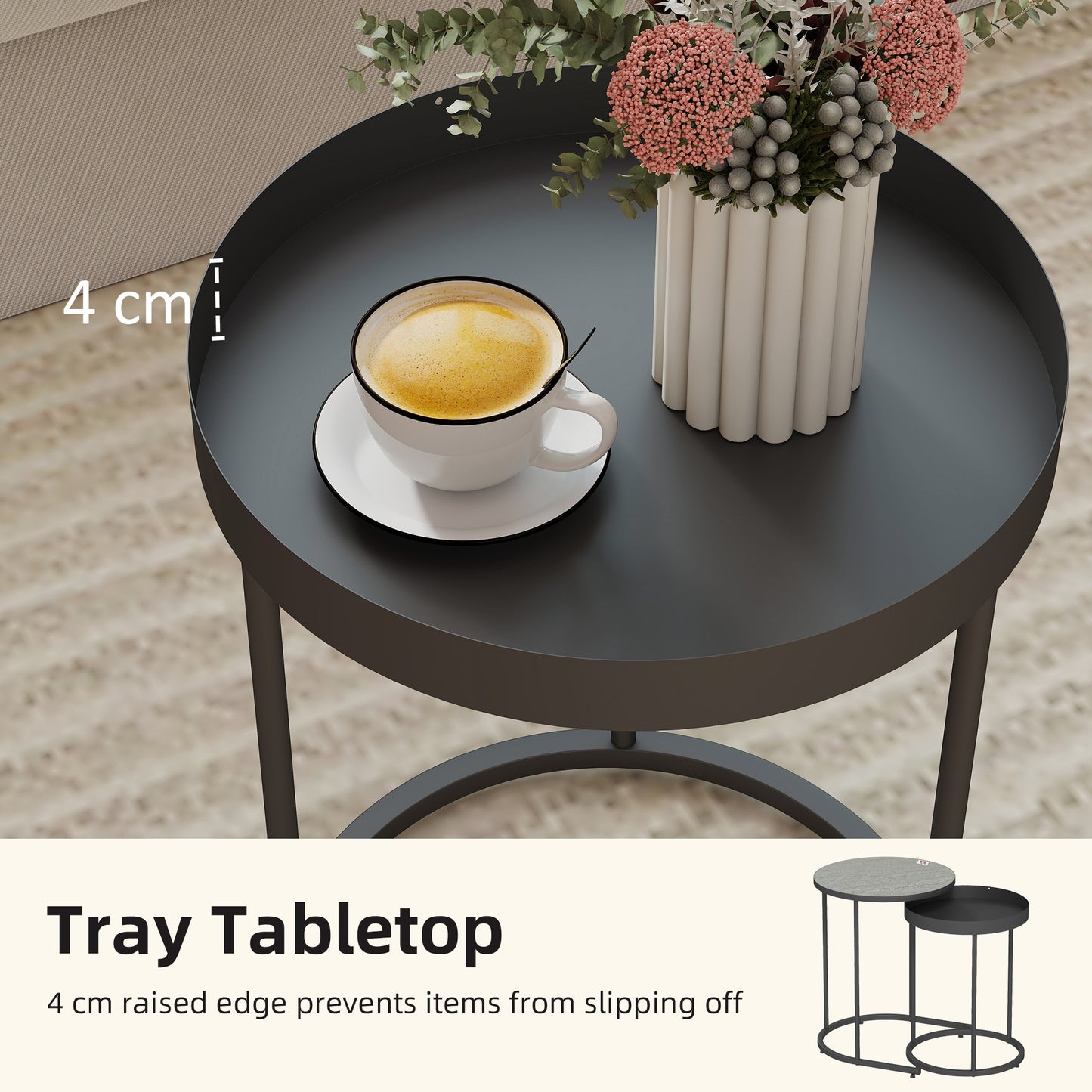 HOMCOM Set of Two Industrial Nesting Tables - Grey