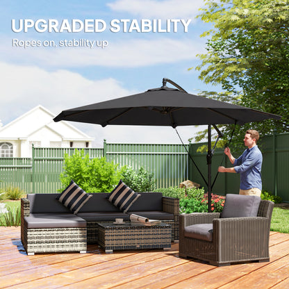 Outsunny 3 m Cantilever Parasol with Protective Cover and Wind Ropes, Banana Parasol with Crank Handle, Black