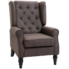 HOMCOM Wingback Accent Chair, Retro Upholstered Button Tufted Occasional Chair for Living Room and Bedroom, Brown