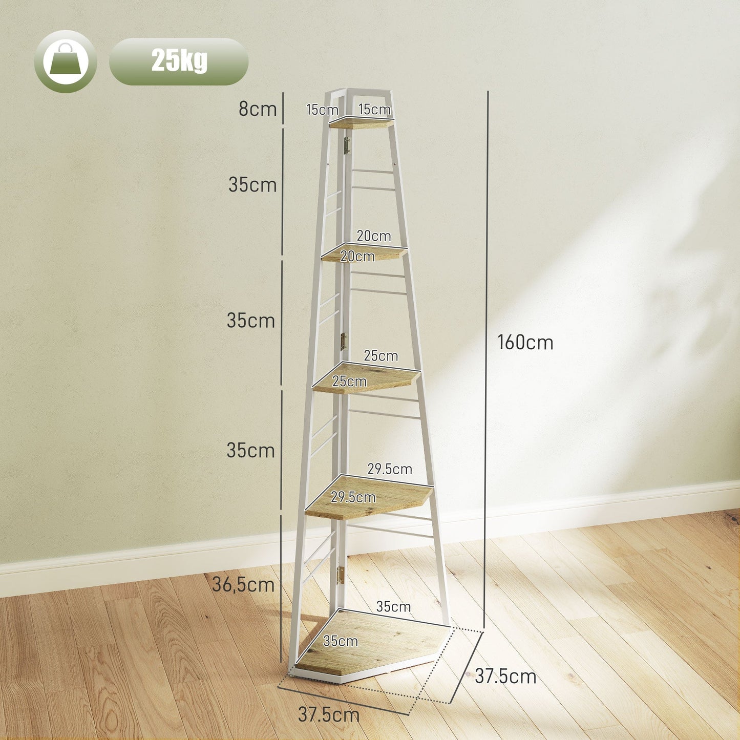 HOMCOM Five-Tier Corner Shelf - White/Wood-Effect