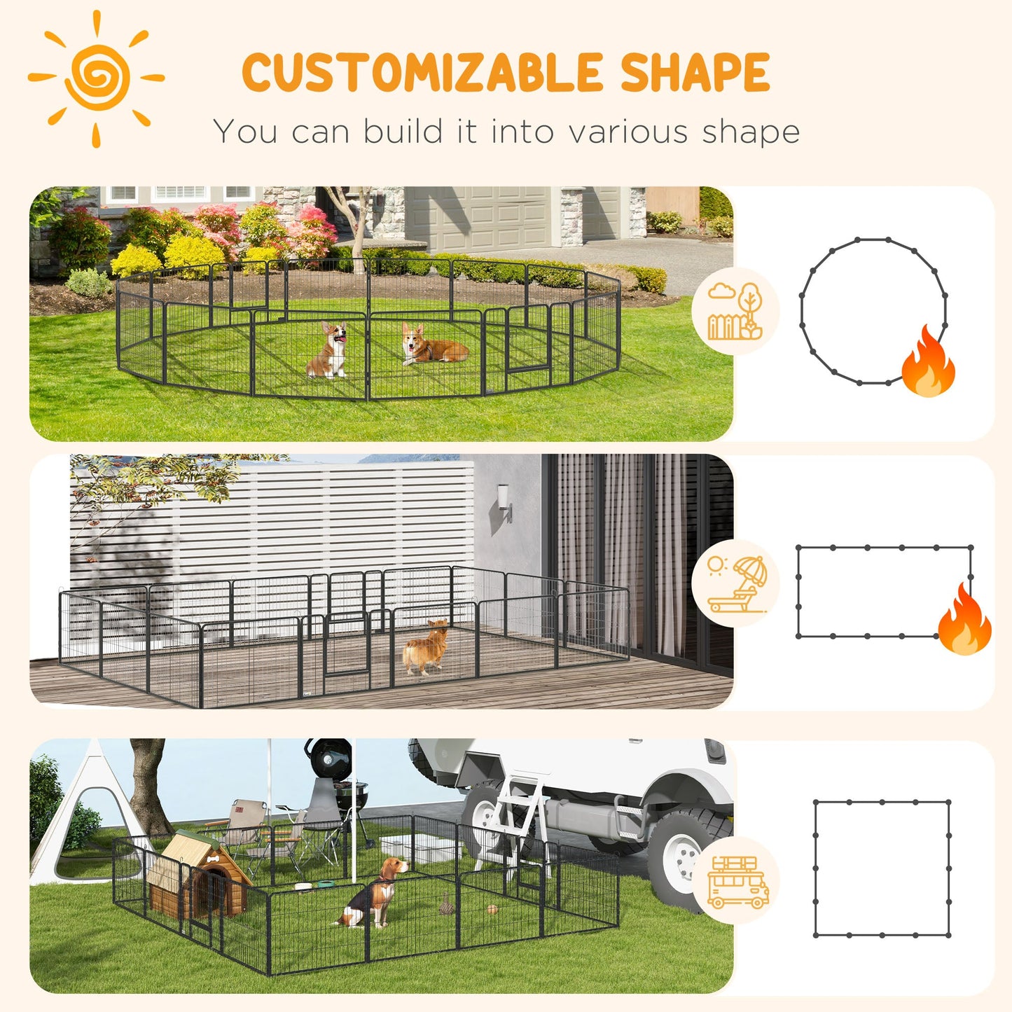 PawHut 16 Panels Heavy Duty Puppy Playpen, for Small Dogs, Indoor and Outdoor Use - Grey