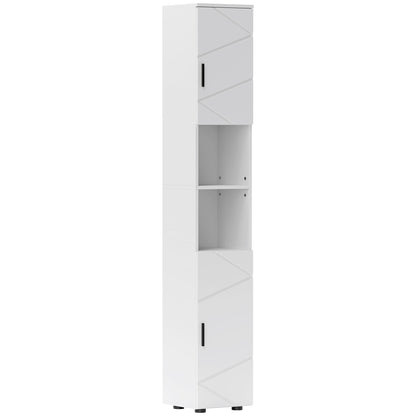 kleankin Line Embossed Tall Bathroom Storage Cabinet - White