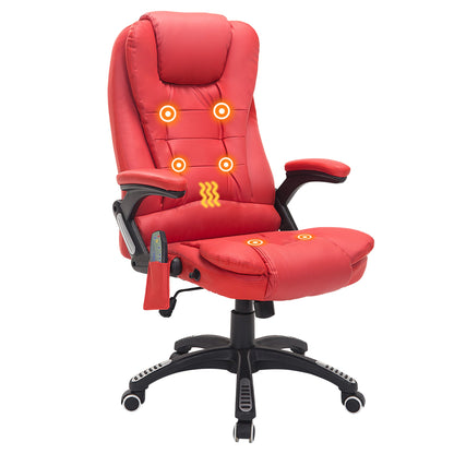 HOMCOM Executive Office Chair with Massage and Heat, High Back PU Leather Massage Office Chair with Adjustable Height, Red