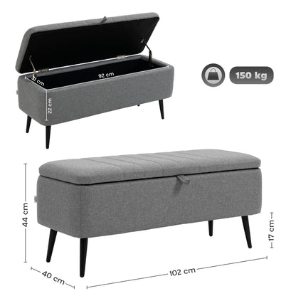 HOMCOM Storage Ottoman with Flip Top, Rectangular Upholstered Bench, Linen Look Fabric Footstool with Steel Legs for Living Room, Bedroom, Grey