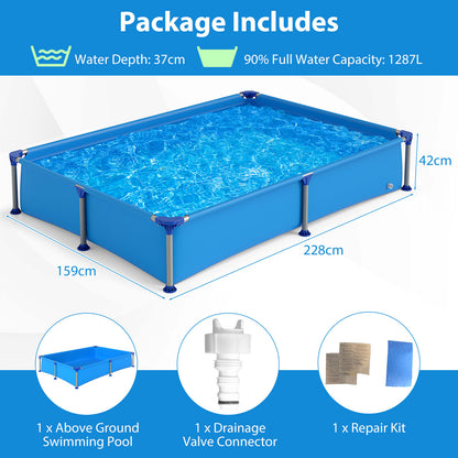Above Ground Swimming Pool Outdoor Rectangular Pool for Kids above 3 with Metal Frame-Blue