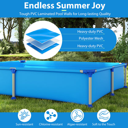 Above Ground Swimming Pool Outdoor Rectangular Pool for Kids above 3 with Metal Frame-Blue