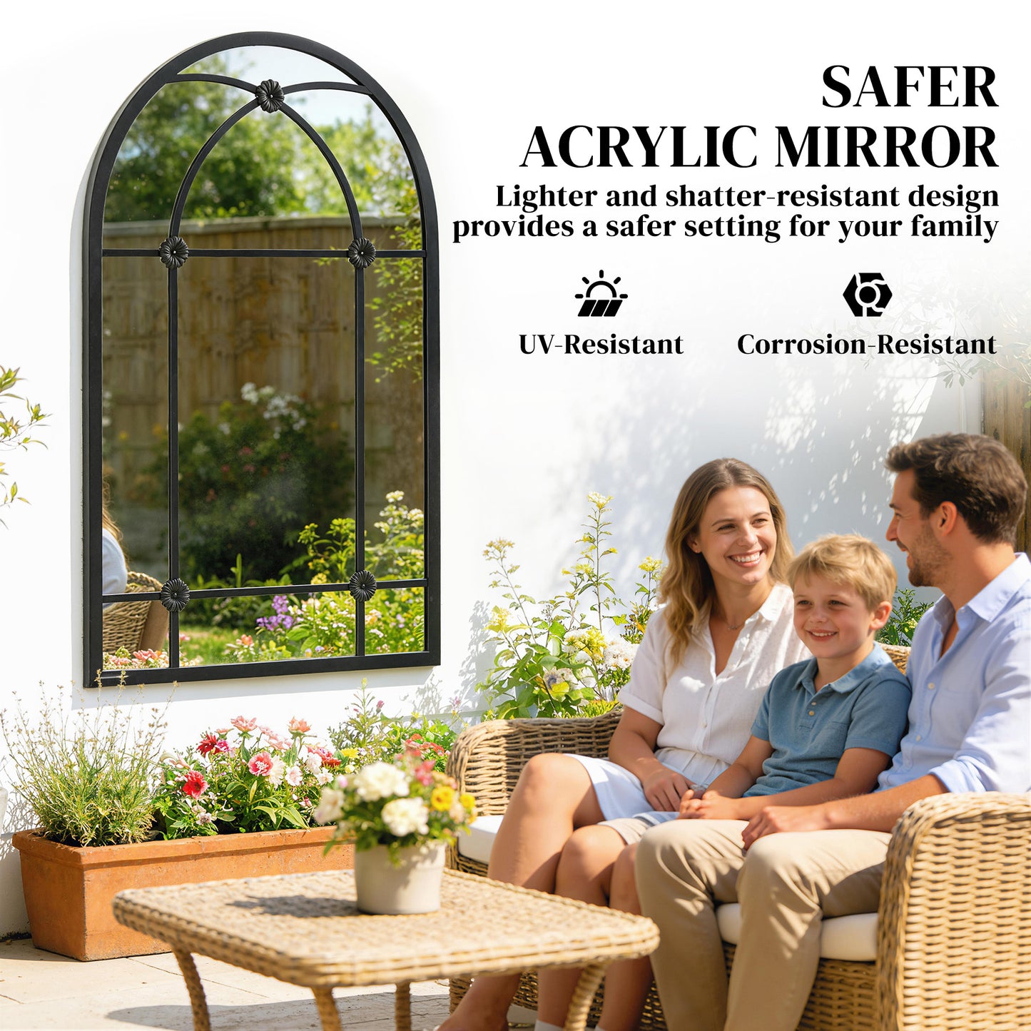 Outsunny Arched Mirror, Shatterproof Acrylic Windowpane Wall Mounted Mirror with Robust Metal Frame, 100 x 60 cm, Black
