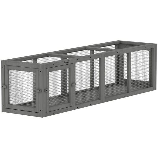 PawHut Outdoor Cat Tunnel, Wooden Play Cat Enclosure, Extendable Pet Run with 3 Doors, for Indoor and Outdoor Use, Grey