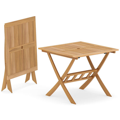 Acacia Wood Folding Table 90CM Patio Dining Table with Slatted Tabletop