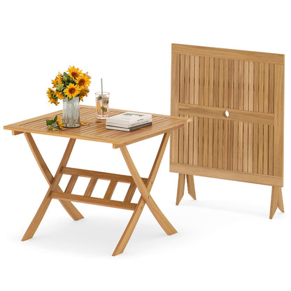 Acacia Wood Folding Table 90CM Patio Dining Table with Slatted Tabletop