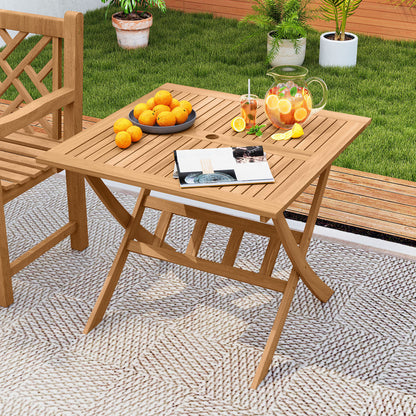 Acacia Wood Folding Table 90CM Patio Dining Table with Slatted Tabletop