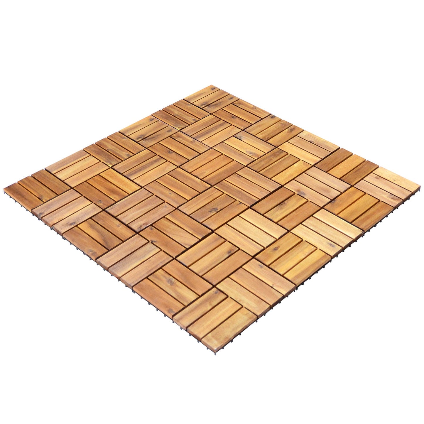 27 Pieces Acacia Wood Interlocking Patio Deck Tile with No-Tool Install
