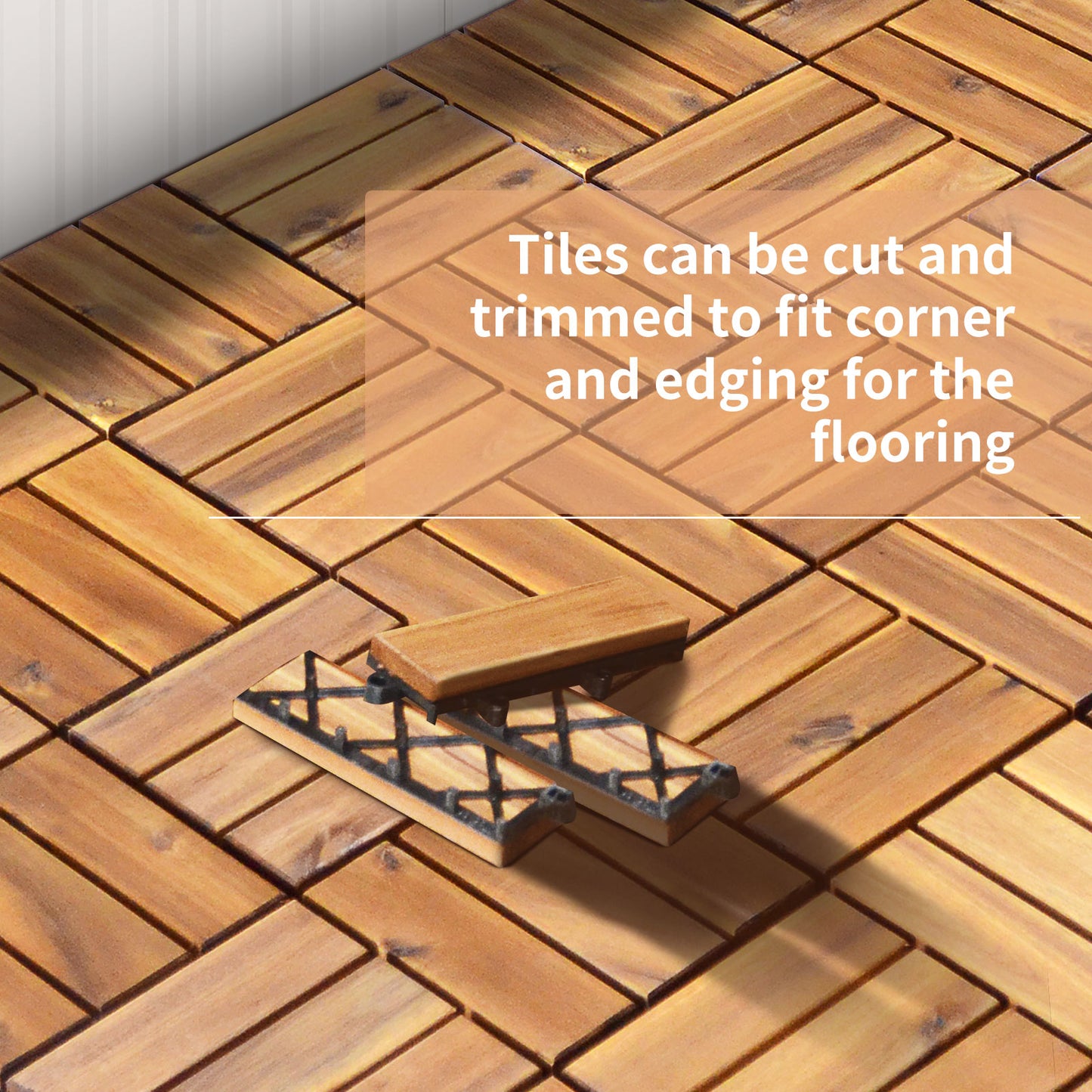 27 Pieces Acacia Wood Interlocking Patio Deck Tile with No-Tool Install