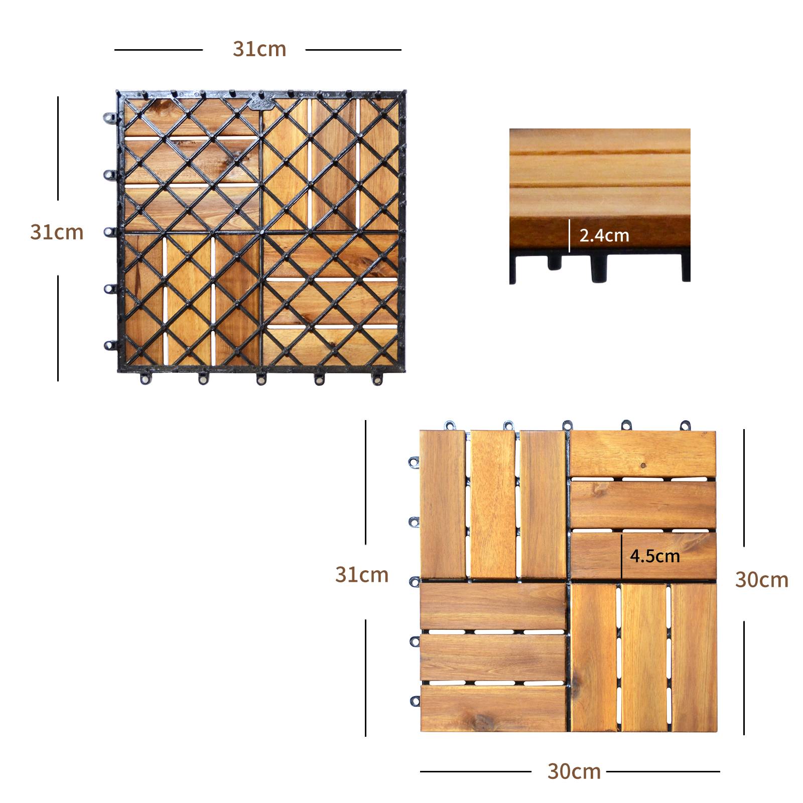 27 Pieces Acacia Wood Interlocking Patio Deck Tile with No-Tool Install
